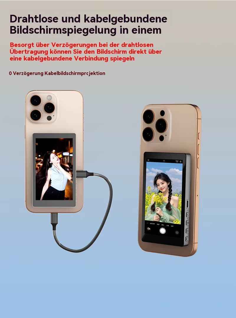 Handy Selfie Monitor 3,97", WiFi 2,4/5 GHz, 5 Std. Akku, Powerbank-Funktion, mit Lautsprecher, große Reichweite, Smartphone Rückkamera, Smartphone Vlog Bildschirm für iPhone & Android, Kabellos