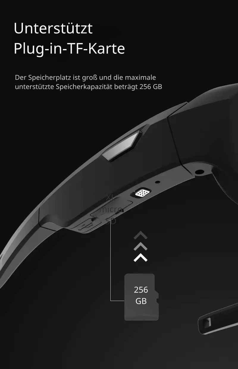 Sportbrille mit Kamera, Mini Action Kamera, 4K-Auflösung, 64 GB, 16:9 Bildformat, UV-Filter, Weitwinkel 120°, Komfortabler Sitz, Sonnenbrille, Schwarz