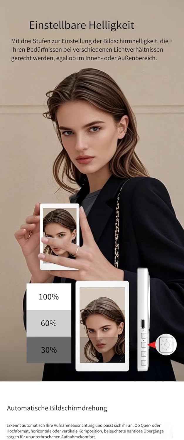 Handy Selfie Monitor 3,97", WiFi 2,4/5 GHz, 5 Std. Akku, Powerbank-Funktion, mit Lautsprecher, große Reichweite, Smartphone Rückkamera, Smartphone Vlog Bildschirm für iPhone & Android, Kabellos