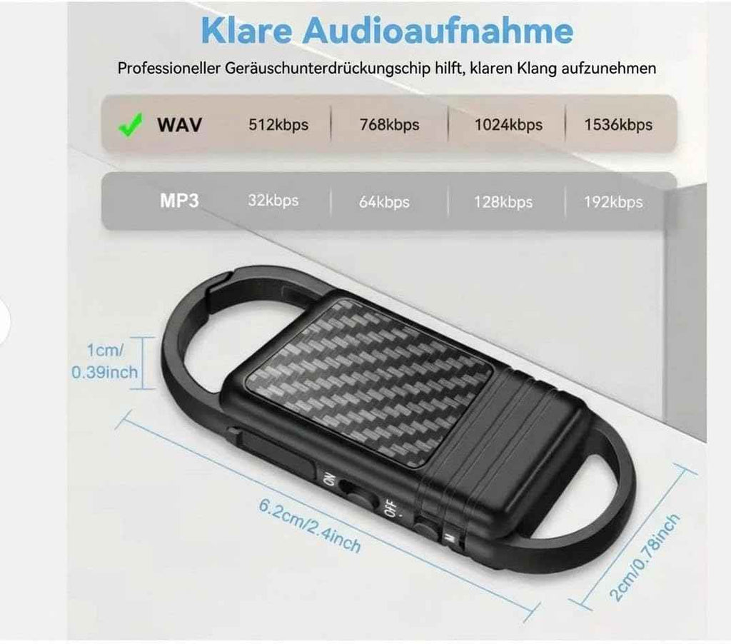 Digitales Diktiergerät, 64GB, KI Rauschunterdrückung, 4800h Audio-Aufnahme mit Wiedergabe, Abhörgerät, Audio Aufnahmegerät, Sprachaktivierte Voice Recorder für Interviews, Vorträge etc.