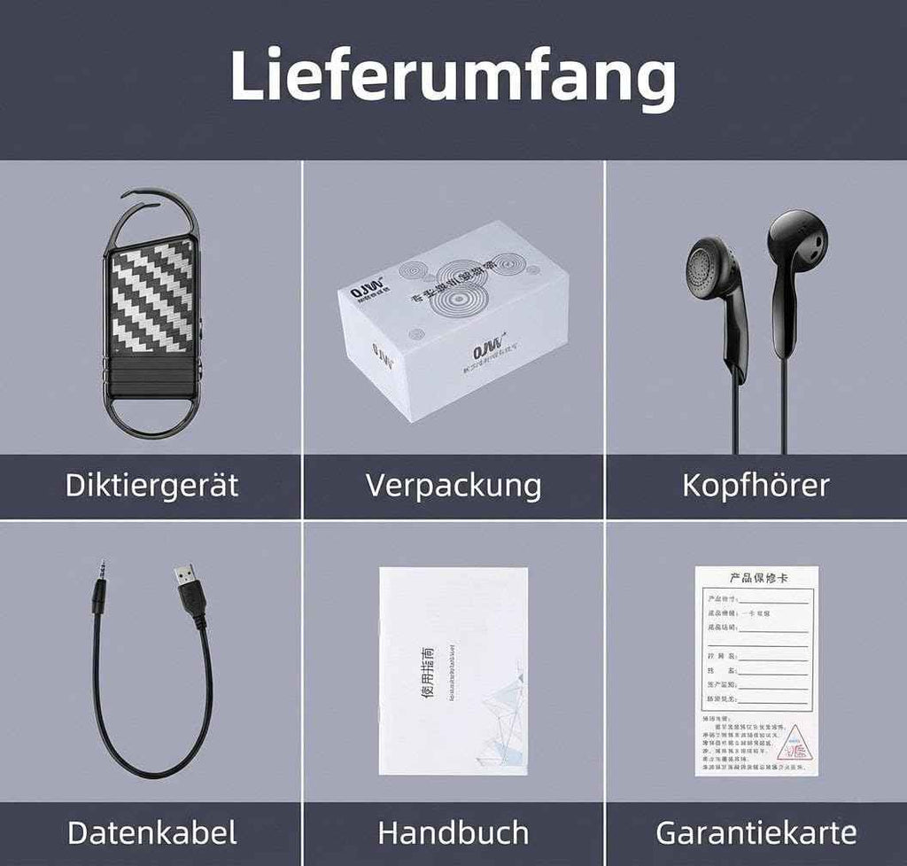 Digitales Diktiergerät, 64GB, KI Rauschunterdrückung, 4800h Audio-Aufnahme mit Wiedergabe, Abhörgerät, Audio Aufnahmegerät, Sprachaktivierte Voice Recorder für Interviews, Vorträge etc.