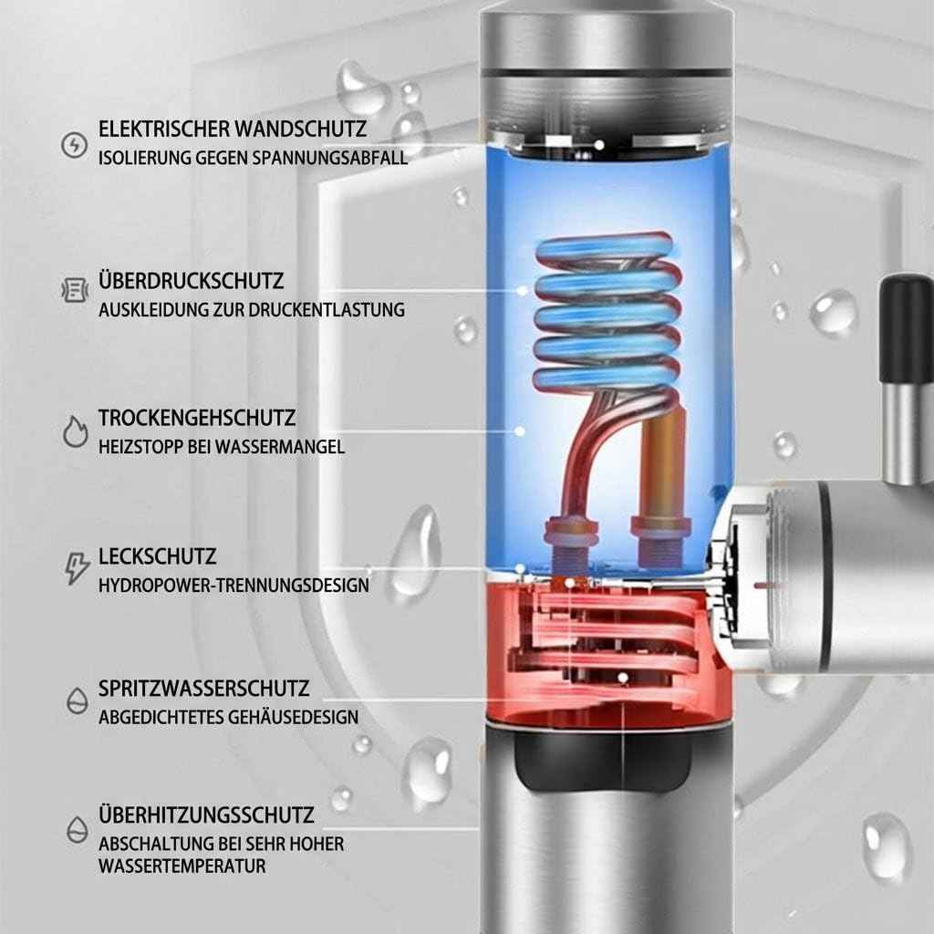Wasserhahn mit Durchlauferhitzer, 360º Schwenkkopf, LED-Display, 230V 3300W, Wasserhahn mit Heizspirale, Anti-Spritz Edelstahl Küchenarmatur Elektrischer Wasserhahn, Sofort heißes Wasser