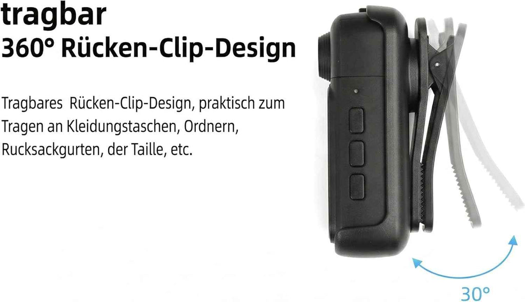 4K Bodycam mit 64GB SD-Karte, 1,47" Touchdisplay, 180° Linse, Ladecase, 30m wasserdicht – Infinn