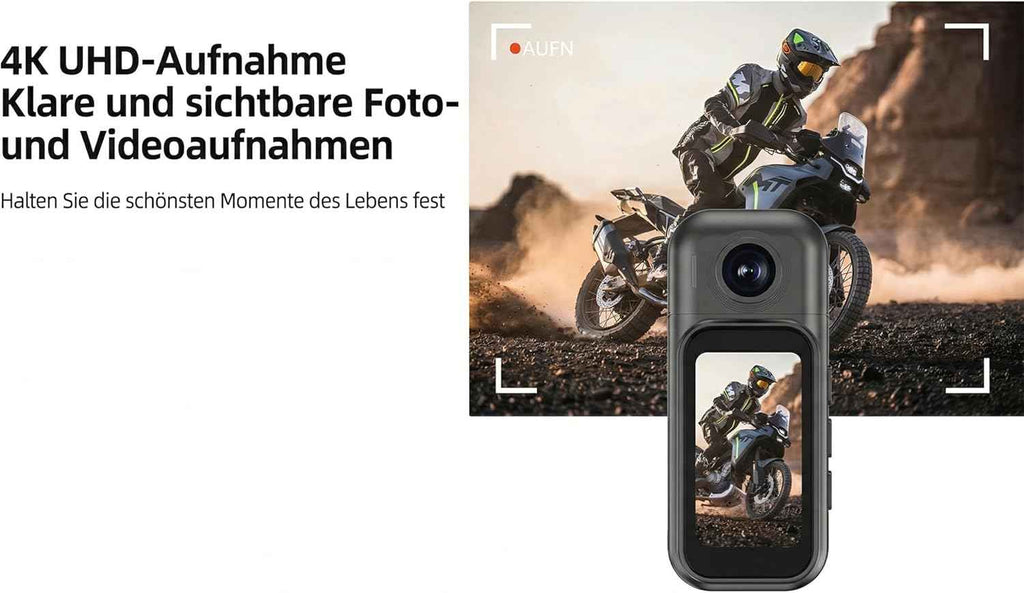 4K Bodycam mit 64GB SD-Karte, 1,47" Touchdisplay, 180° Linse, Ladecase, 30m wasserdicht – Infinn