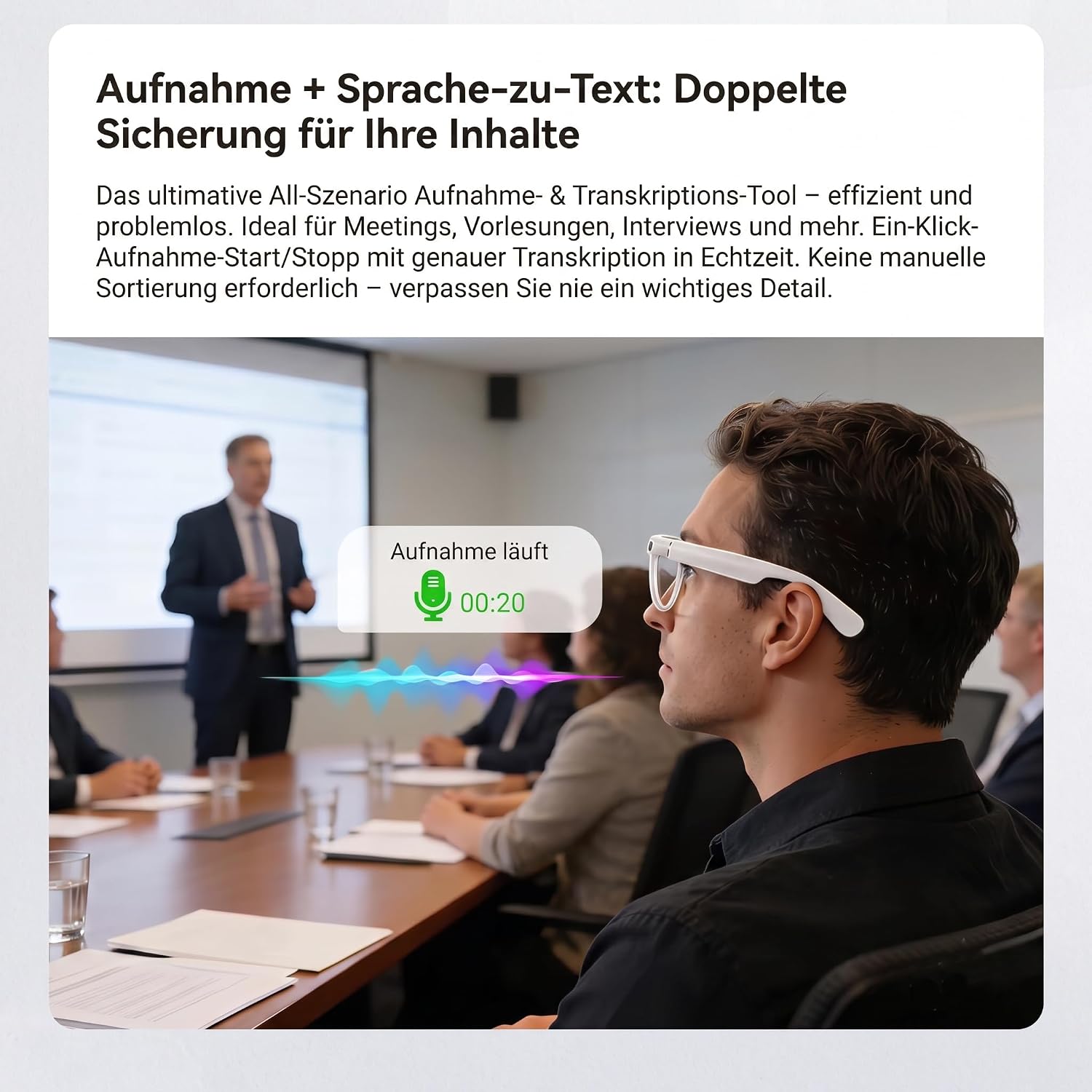 Smart Glasses – KI Brille, ChatGPT-Sprachassistent, Echtzeit-Übersetzung 89 Sprachen, 2K-Kamera, WLAN, UV-Schutz, Wasserdicht, Objekterkennung, 2 Gläser (photochrom + Sonnengläser), Ladeetui