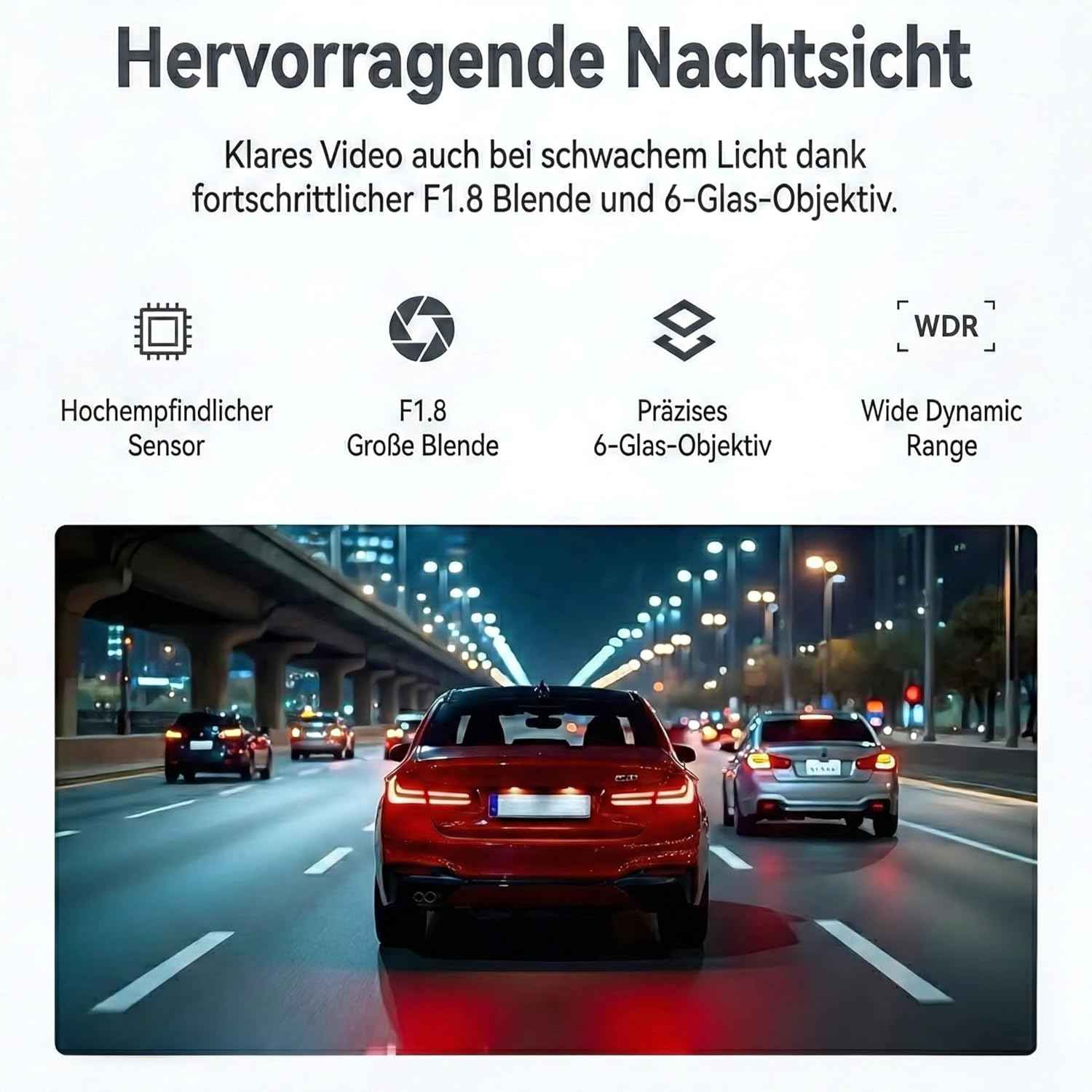 Dashcam Auto 360 Grad, 4 Kameras, 1080p Full-HD, 64 GB, Loop-Aufnahme, Auslöser bei Unfall, 24h Parküberwachung, WiFi, Nachtsicht, G-Sensor, Bewegungsdetektor, 3" IPS-Display, Wasserdicht