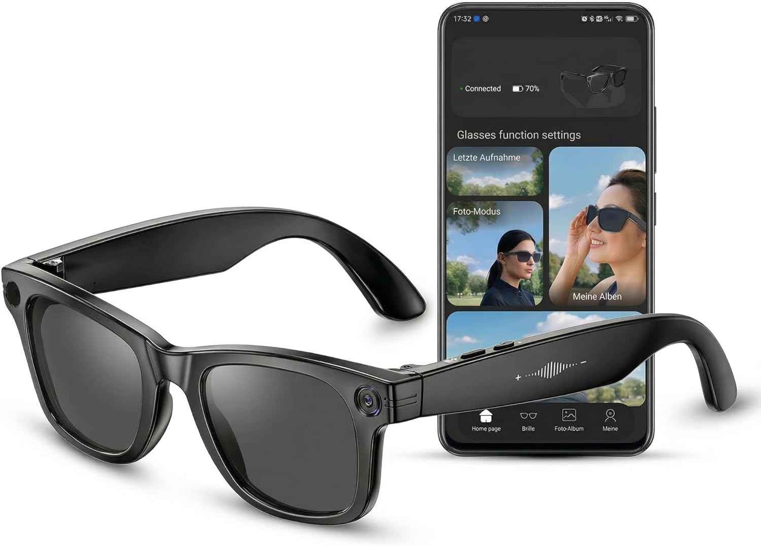 Smart Glasses mit KI & Bluetooth, ChatGPT-Sprachassistent, UV-Schutz, WLAN, Echtzeit-Übersetzung in 89 Sprachen, 2K-Kamera, Open-Ear-Audio, IP65 wasserdicht, Objektidentifizierung, photochrome Gläser
