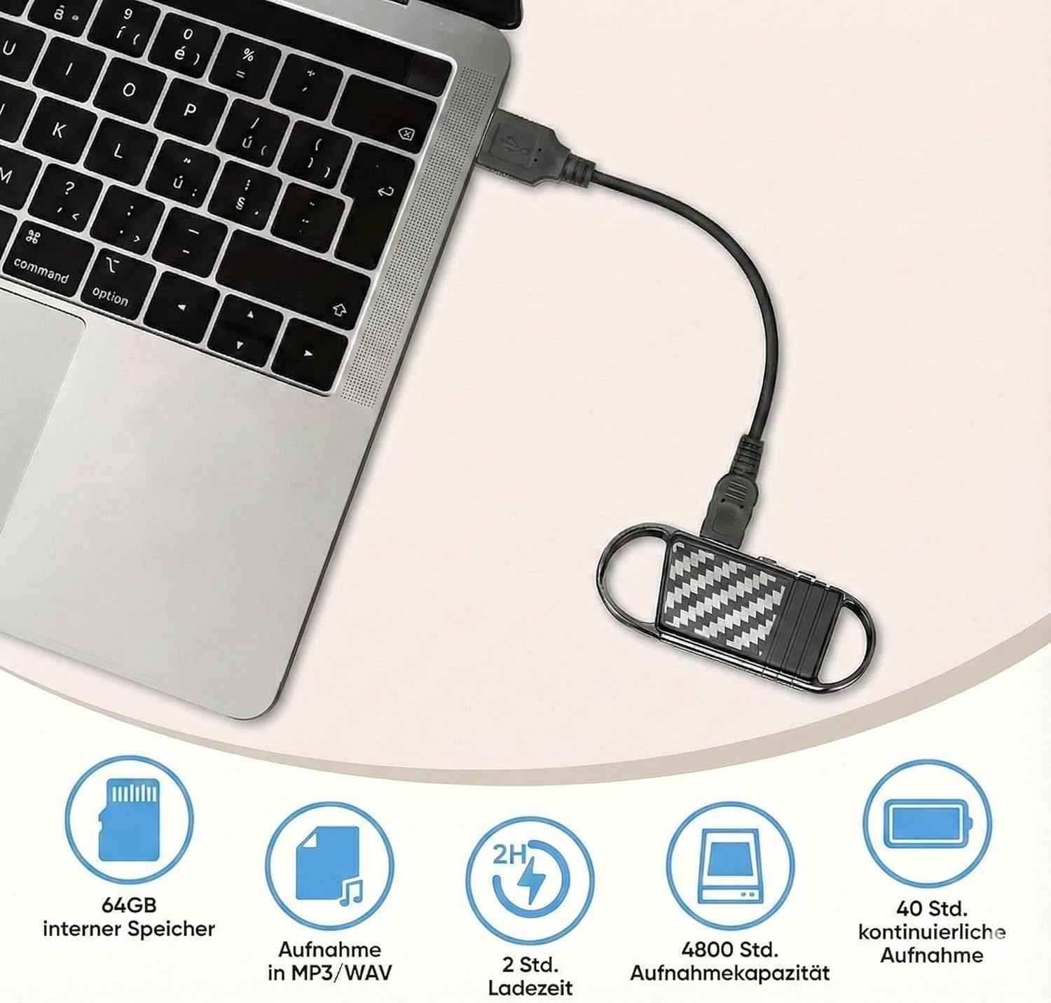 Digitales Diktiergerät, 64GB, KI Rauschunterdrückung, 4800h Audio-Aufnahme mit Wiedergabe, Abhörgerät, Audio Aufnahmegerät, Sprachaktivierte Voice Recorder für Interviews, Vorträge etc.