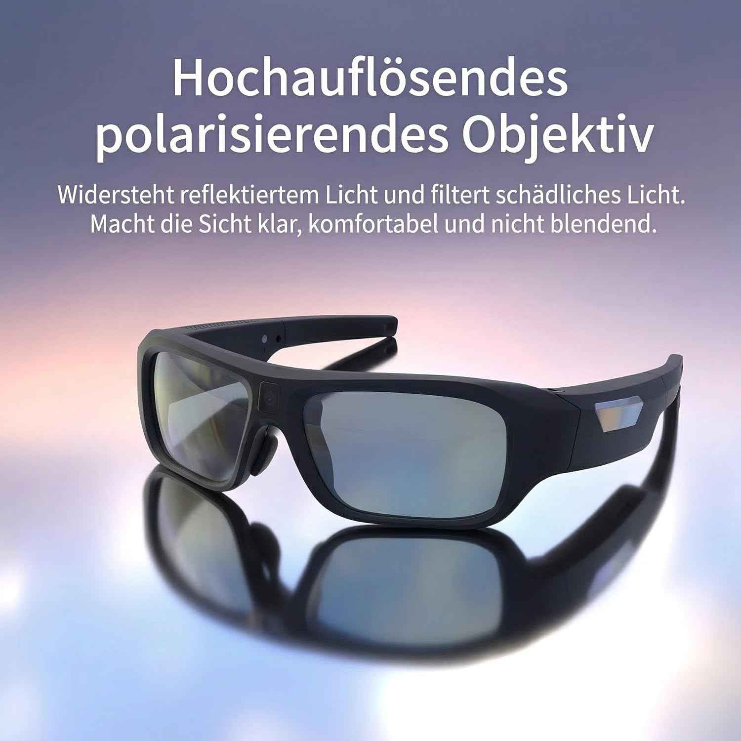 Sportbrille mit Kamera, Mini Action Kamera, 4K-Auflösung, 64 GB, 16:9 Bildformat, UV-Filter, Weitwinkel 120°, Komfortabler Sitz, Sonnenbrille, Schwarz