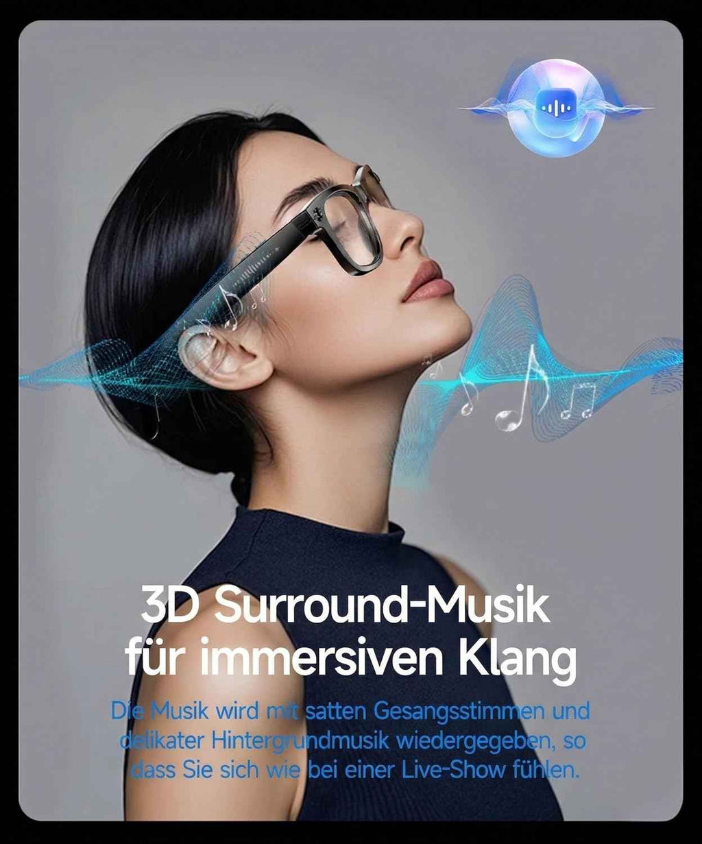 Smart Glasses mit KI & Bluetooth, ChatGPT-Sprachassistent, UV-Schutz, WLAN, Echtzeit-Übersetzung in 89 Sprachen, 2K-Kamera, Open-Ear-Audio, IP65 wasserdicht, Objektidentifizierung, photochrome Gläser
