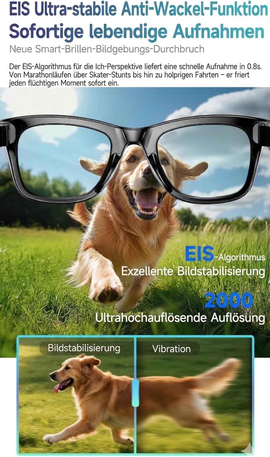 Smart Glasses mit KI & Bluetooth, ChatGPT-Sprachassistent, UV-Schutz, WLAN, Echtzeit-Übersetzung in 89 Sprachen, 2K-Kamera, Open-Ear-Audio, IP65 wasserdicht, Objektidentifizierung, photochrome Gläser