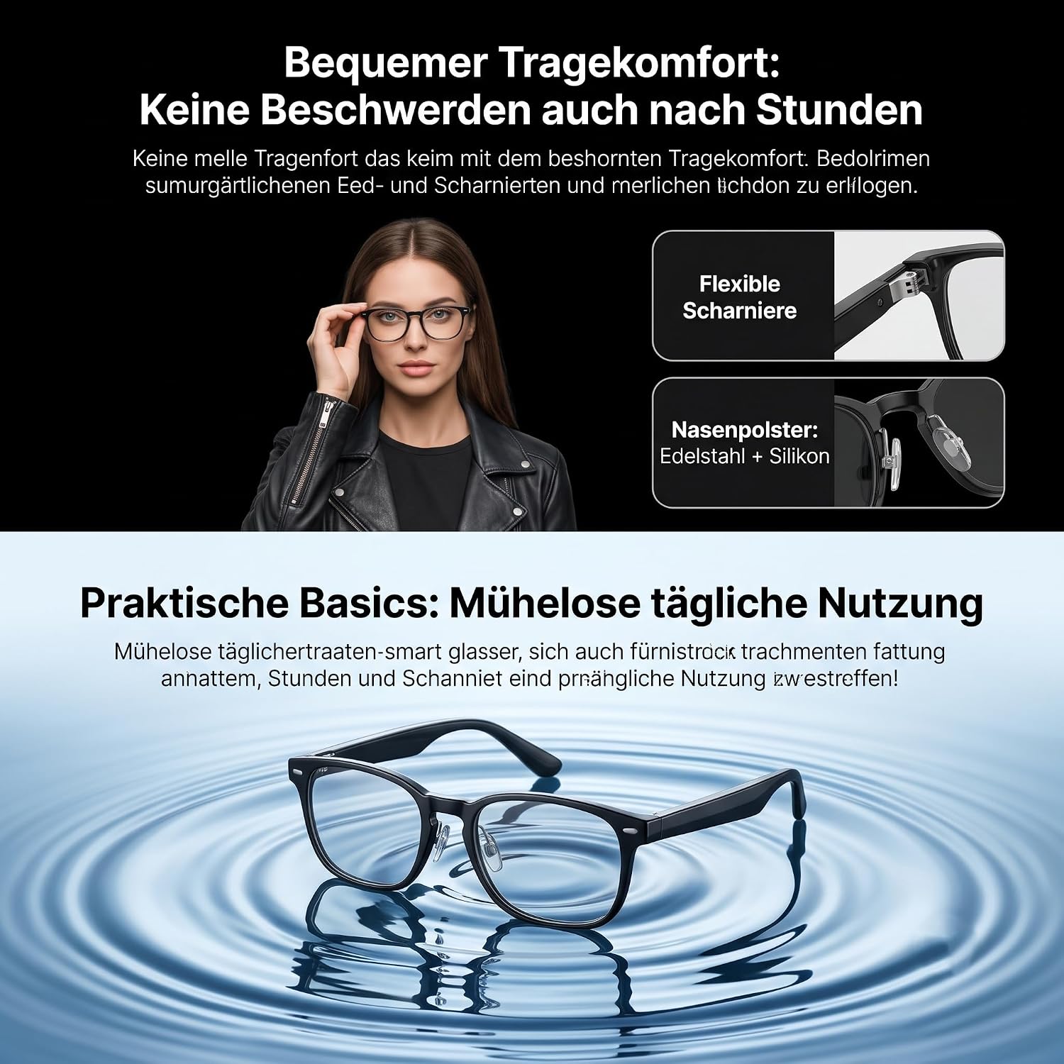 Smart Glasses – KI Brille, ChatGPT-Sprachassistent, Echtzeit-Übersetzung 89 Sprachen, 2K-Kamera, WLAN, UV-Schutz, Wasserdicht, Objekterkennung, 2 Gläser (photochrom + Sonnengläser), Ladeetui