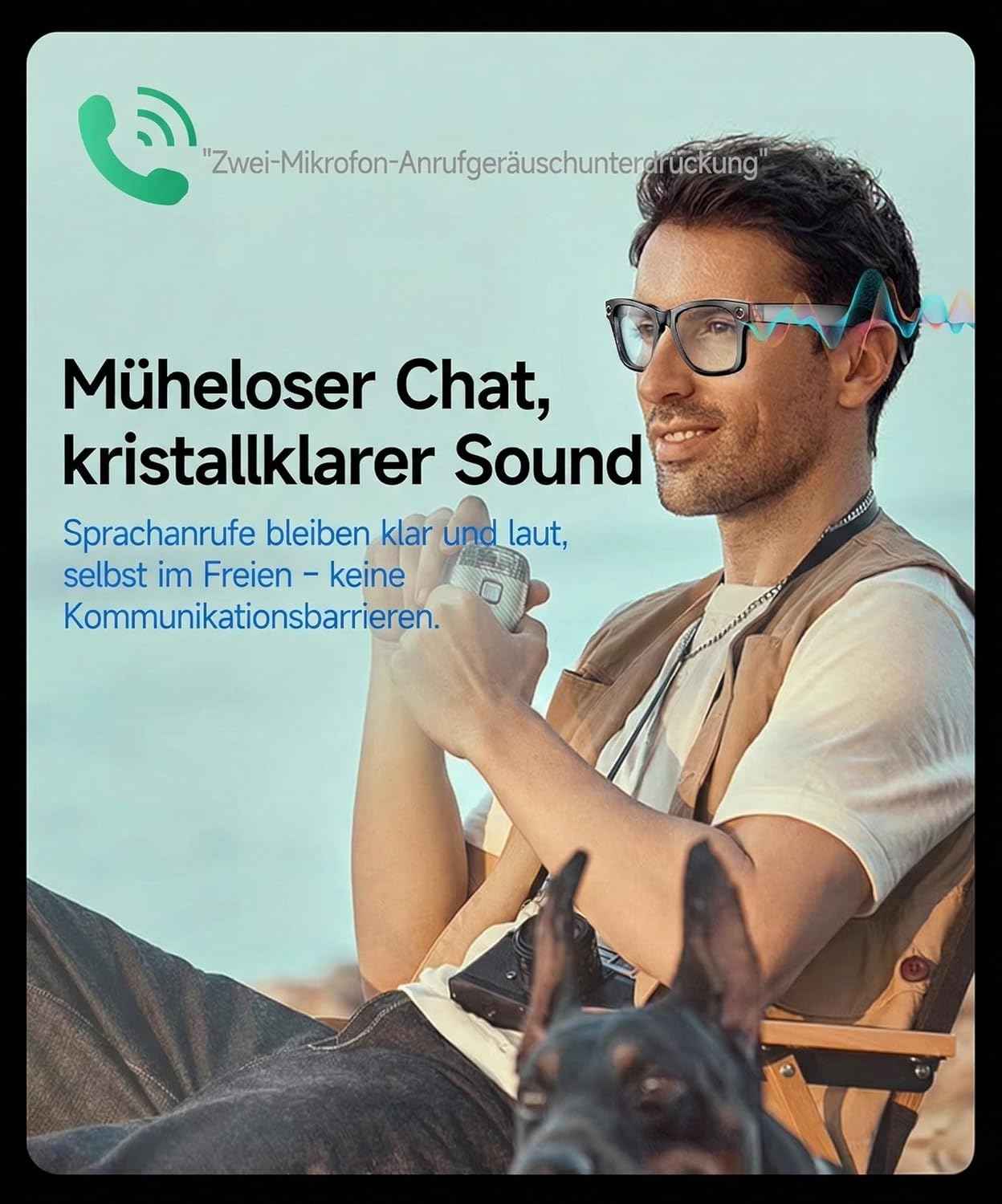 Smart Glasses mit KI & Bluetooth, ChatGPT-Sprachassistent, UV-Schutz, WLAN, Echtzeit-Übersetzung in 89 Sprachen, 2K-Kamera, Open-Ear-Audio, IP65 wasserdicht, Objektidentifizierung, photochrome Gläser