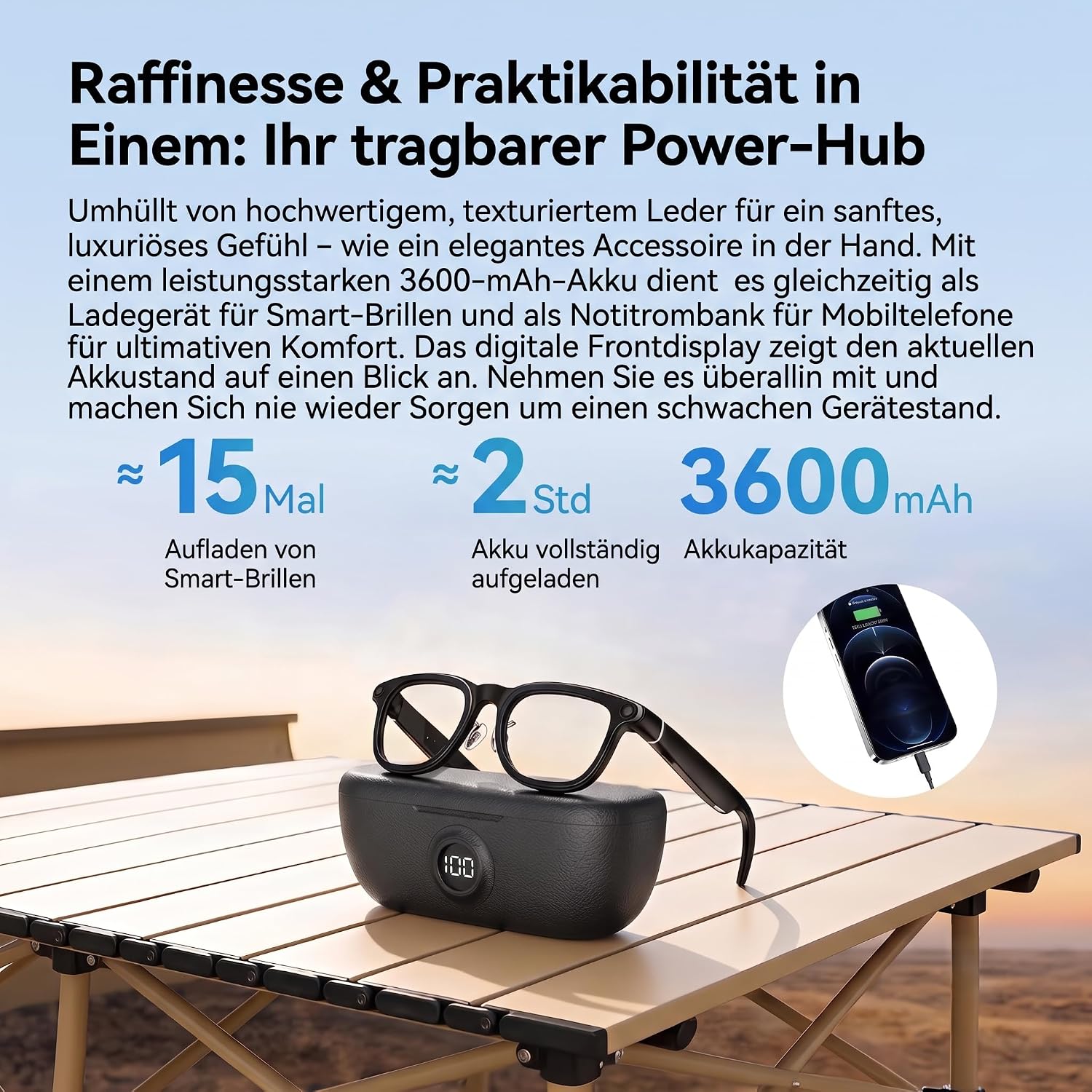 Smart Glasses – KI Brille, ChatGPT-Sprachassistent, Echtzeit-Übersetzung 89 Sprachen, 2K-Kamera, WLAN, UV-Schutz, Wasserdicht, Objekterkennung, 2 Gläser (photochrom + Sonnengläser), Ladeetui