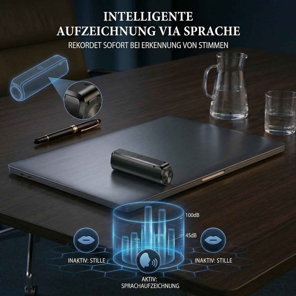 Digitales Diktiergerät, Sprachaktivierte Aufnahme, 30 Tage Daueraufnahme, 64 GB, Magnetische Befestigung, Rauschunterdrückung, Audio Aufnahmegerät