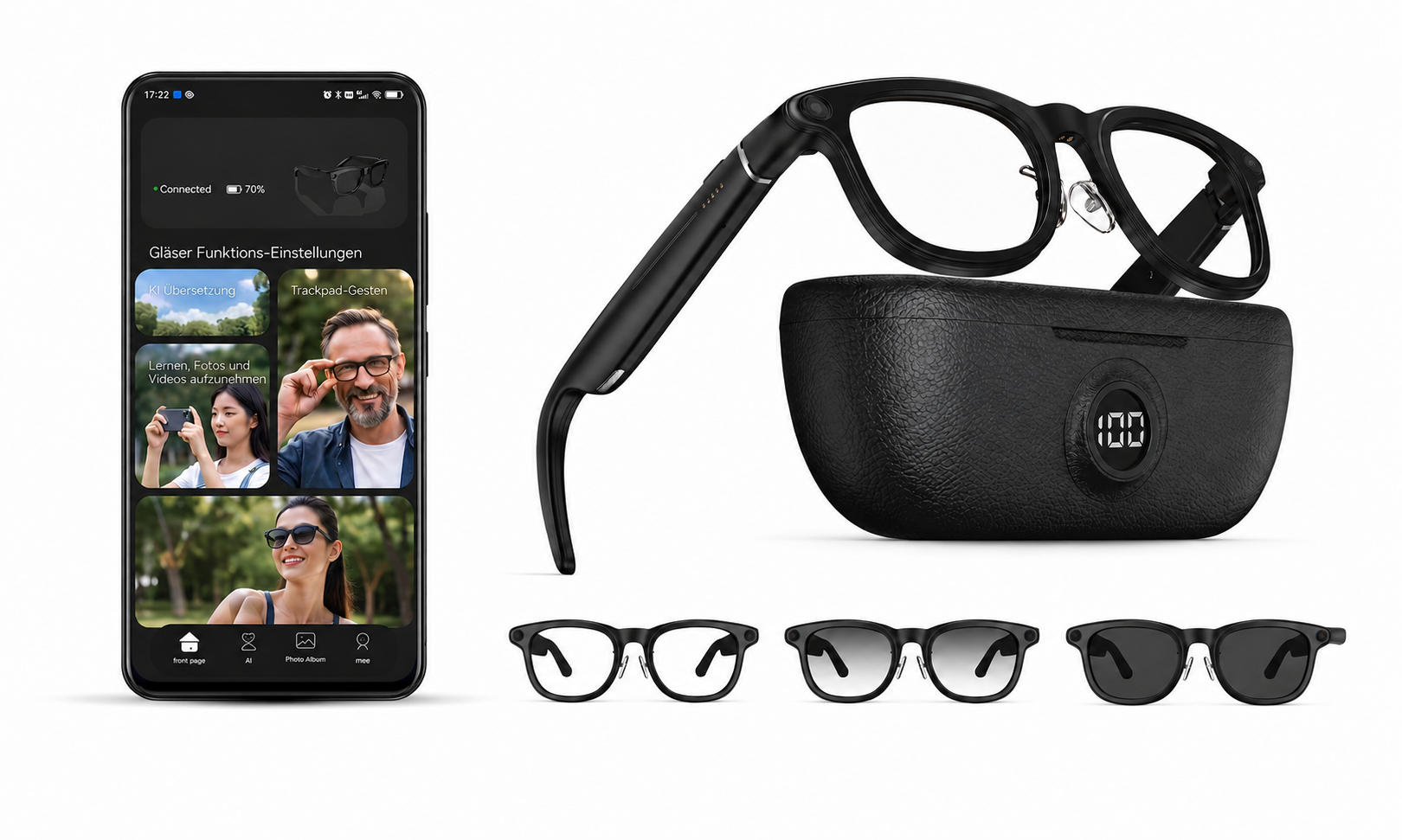 Smart Glasses KI Brille – ChatGPT, 2K-Kamera, Echtzeit-Übersetzung & Ladehülle