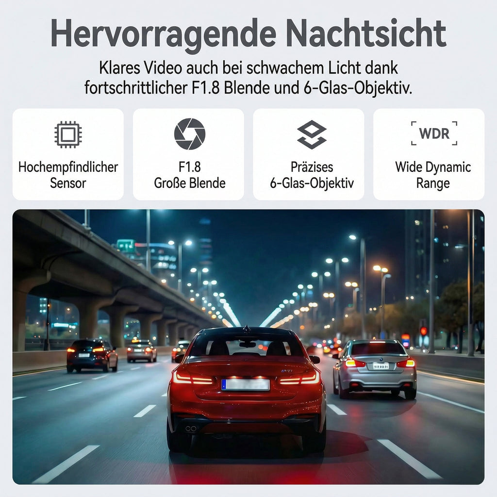 360° Dashcam mit 4 Kameras – 24h Parküberwachung, Nachtsicht, WiFi, 3" IPS, 64GB, Unfallerkennung