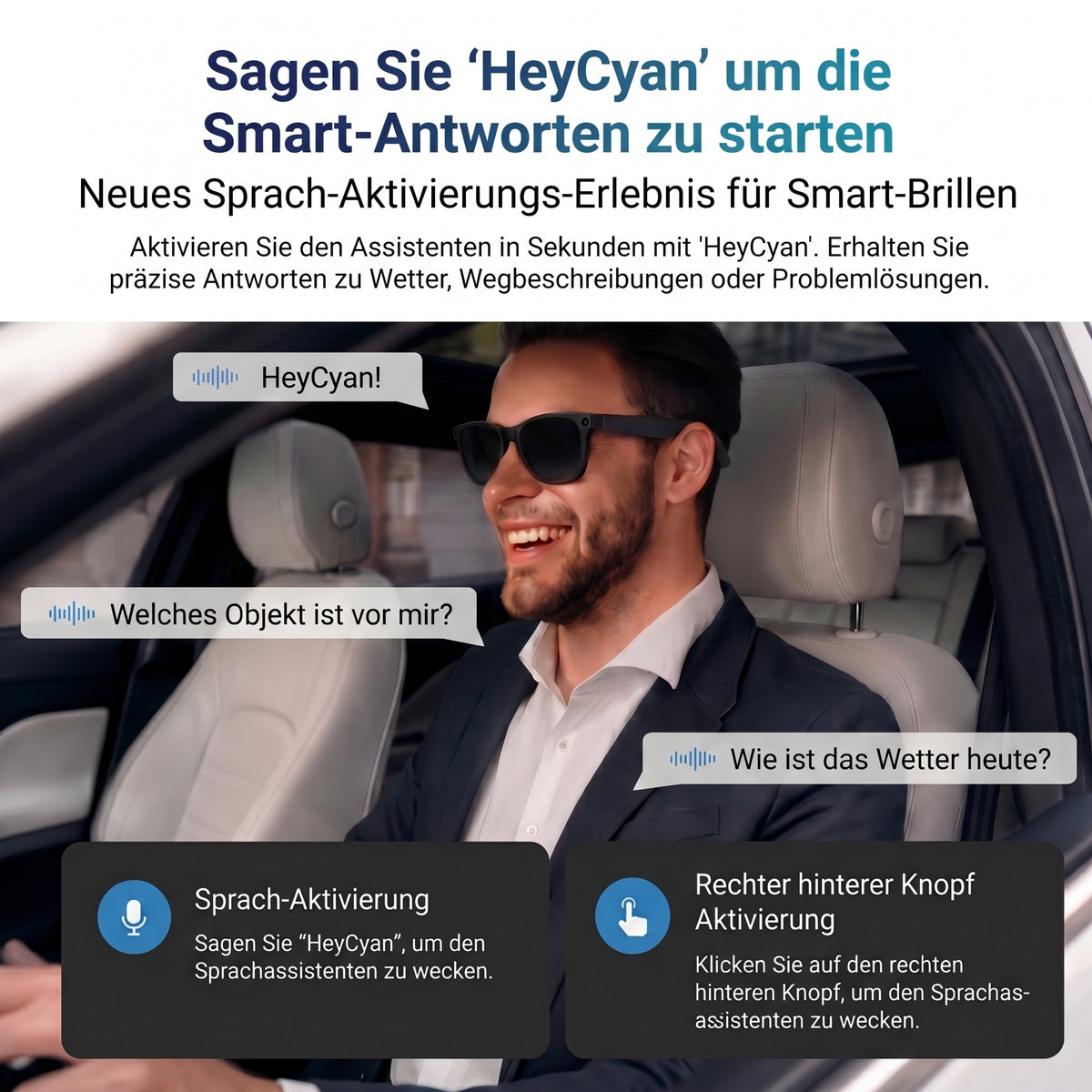 Smart Glasses mit KI-Assistent – Echtzeit-Übersetzung, 2K-Kamera, ChatGPT, Open-Ear-Audio & UV-Schutz