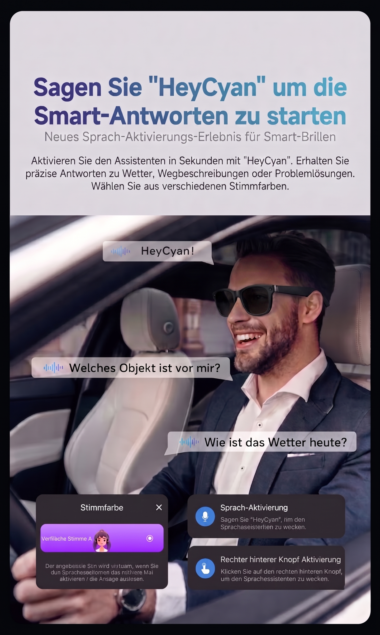 Smart Glasses mit KI-Assistent – Echtzeit-Übersetzung, 2K-Kamera, ChatGPT, Open-Ear-Audio & UV-Schutz