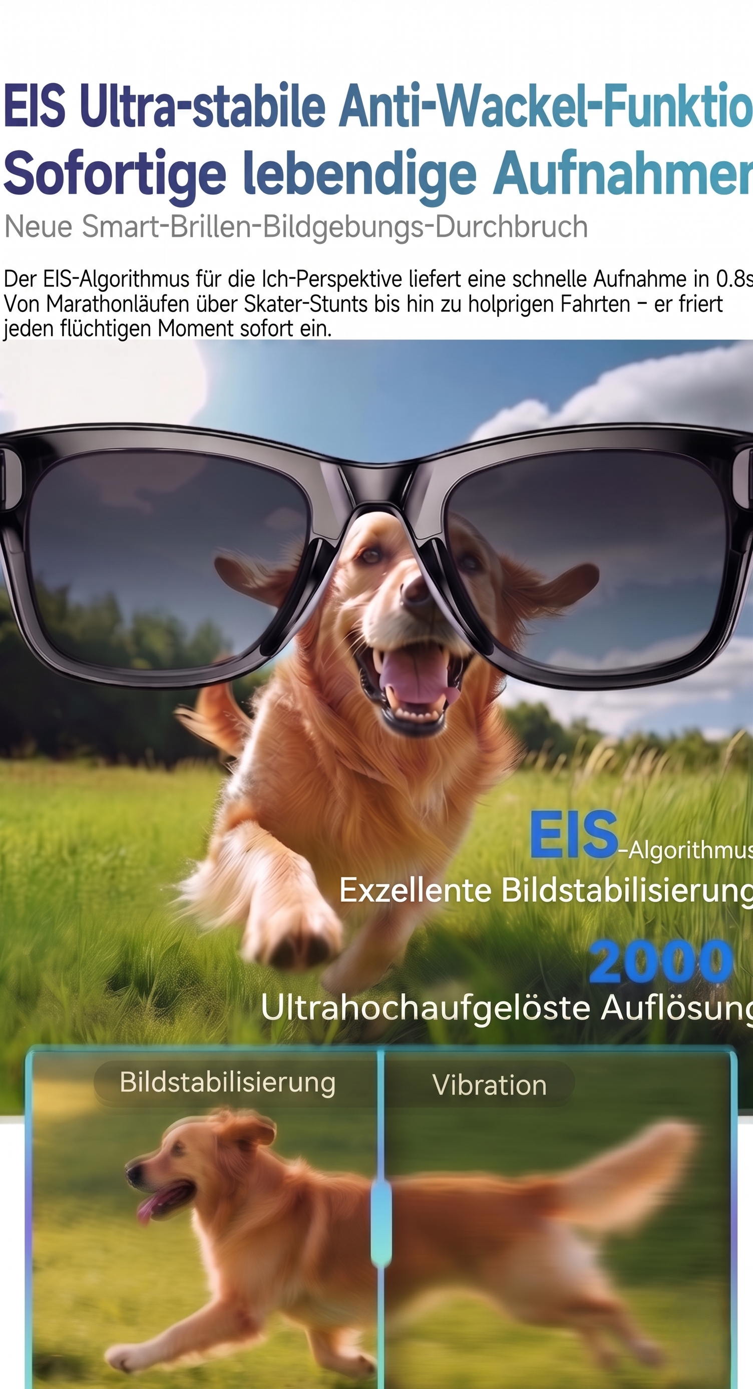 Smart Glasses mit KI-Assistent – Echtzeit-Übersetzung, 2K-Kamera, ChatGPT, Open-Ear-Audio & UV-Schutz